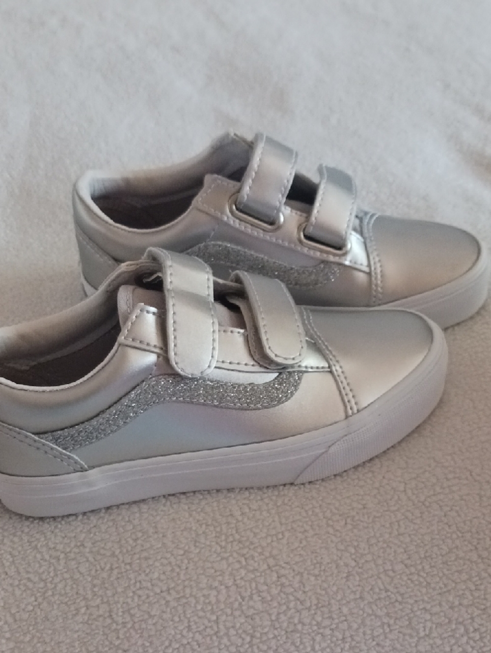 Vans Silver Velcro Sneakers - Metallic Glitter Accent